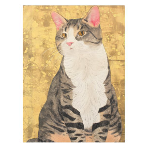 Vintage Grey White Cat Portrait Tablecloth
