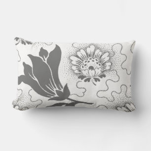 Vintage Grey White Farmhouse Style Floral Lumbar Lumbar Cushion