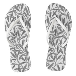 Vintage Grey White Willow Leaves Botanical Jandals