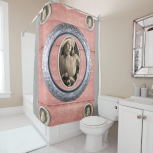 Vintage grey women pink showercurtain shower curtain