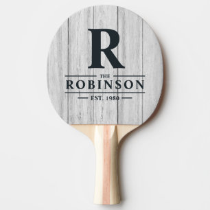 Vintage Grey Wood Boards Family Name & Initial Ping Pong Paddle