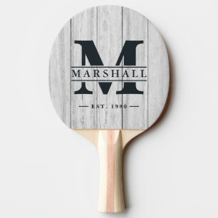 Vintage Grey Wood Boards Monogram & Name Overlay Ping Pong Paddle