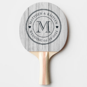 Vintage Grey Wood Boards Wedding Monogram Heart Ping Pong Paddle