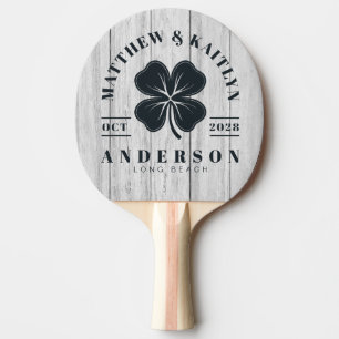 Vintage Grey Wood Irish Lucky Clover Wedding Crest Ping Pong Paddle
