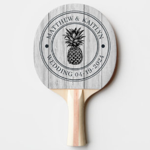 Vintage Grey Wood Pineapple Wedding Crest & Names Ping Pong Paddle