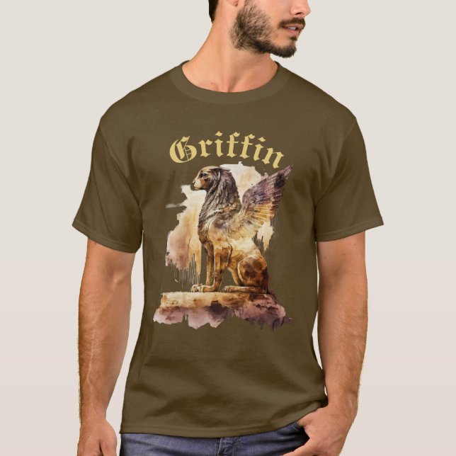 Vintage Griffin Gryphon Mythology Brown Gold T-Shirt (Front)