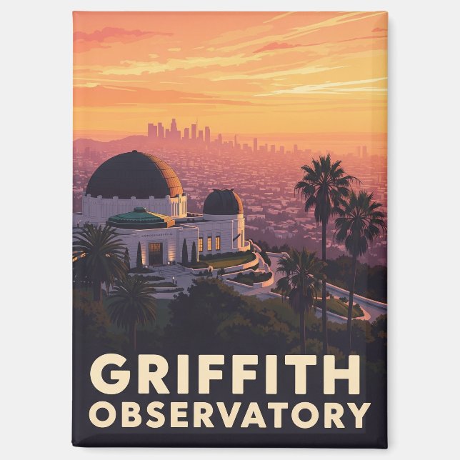 Vintage Griffith Observatory Los Angeles Sunset Magnet (Front)