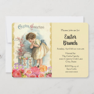 Vintage Gril with Easter Eggs Holiday Brunch Invit Invitation