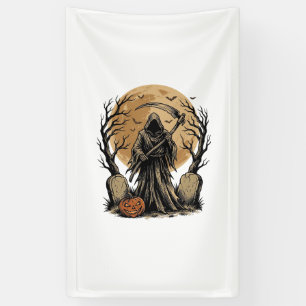 Vintage Grim Reaper Halloween Moon Vector Design_1 Banner