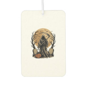 Vintage Grim Reaper Halloween Moon Vector Design_1 Car Air Freshener