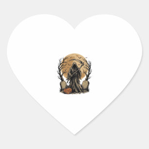Vintage Grim Reaper Halloween Moon Vector Design_1 Heart Sticker