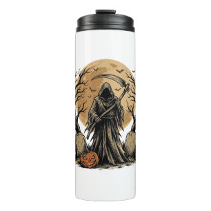Vintage Grim Reaper Halloween Moon Vector Design_1 Thermal Tumbler