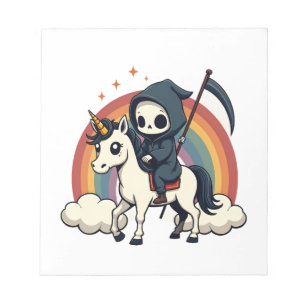 Vintage Grim Reaper Riding Unicorn Rainbow Cute Go Notepad