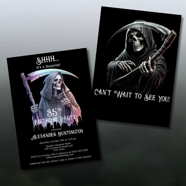 Vintage Grim Reaper Surprise 35th Birthday Party Invitation (Creator Uploaded)
