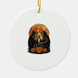 Vintage Grim Reapers Halloween Pumpkin Vector Desi Ceramic Tree Decoration