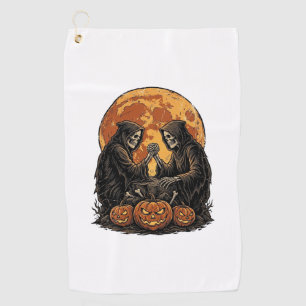 Vintage Grim Reapers Halloween Pumpkin Vector Desi Golf Towel