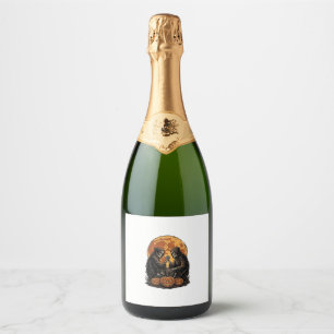 Vintage Grim Reapers Halloween Pumpkin Vector Desi Sparkling Wine Label