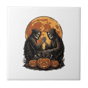 Vintage Grim Reapers Halloween Pumpkin Vector Desi Tile