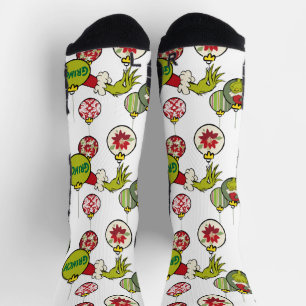 Vintage Grinch Ornament Pattern Socks
