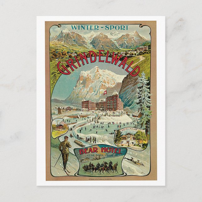Vintage Grindelwald Swiss travel advert Postcard (Front)