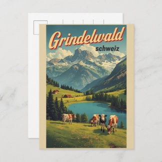 Vintage Grindelwald Village Switzerland natur gift Postcard