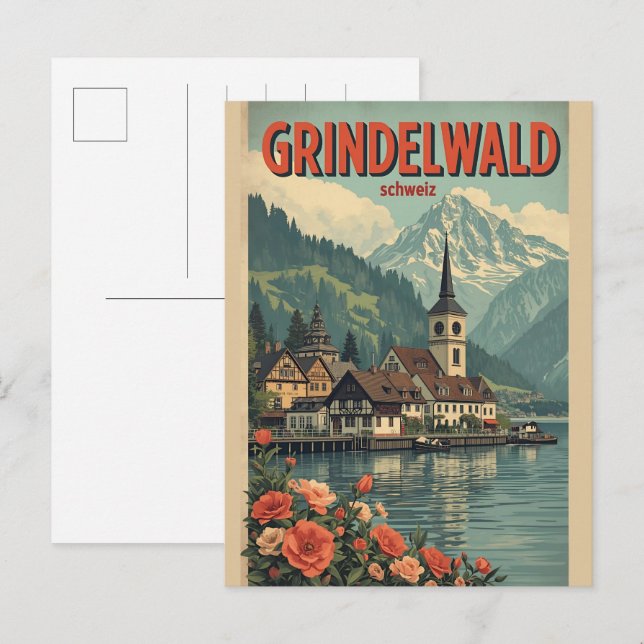 Vintage Grindelwald Village Switzerland natur gift Postcard (Front/Back)