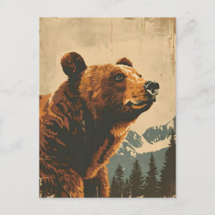 Vintage Grizzly Illustration Postcard