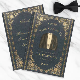 Vintage Groomsman Proposal Time to Suit Up Blue Invitation