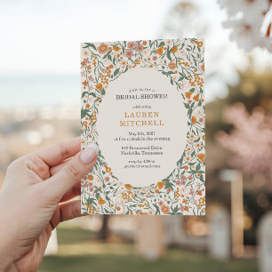 Vintage Groovy Boho Floral Bridal Shower Invitation