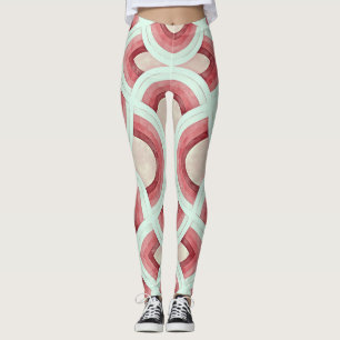 Vıntage Groovy Rainbow Design In Coral and Desert Leggings