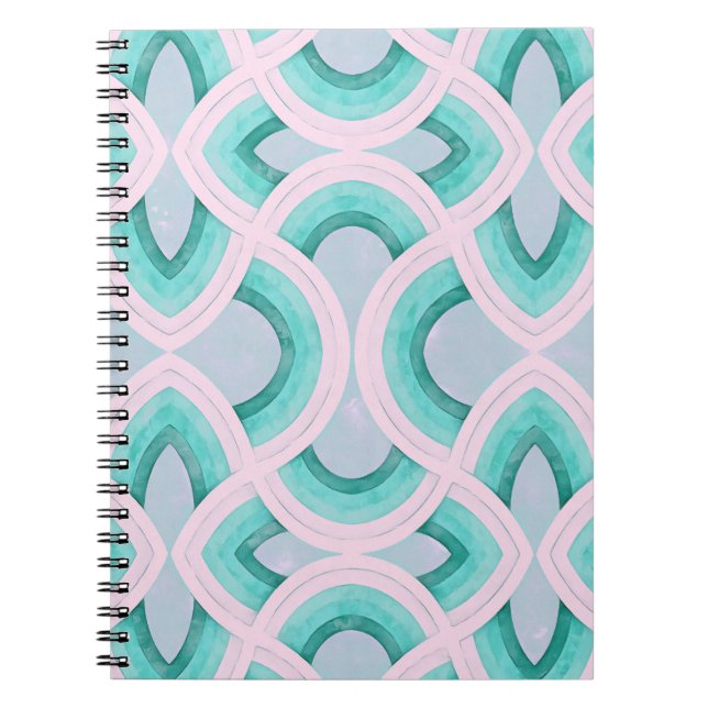 Vintage Groovy Rainbow Pattern In Aqua Notebook (Front)