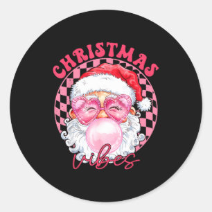 Vintage Groovy Santa Claus Christmas Vibes Womens  Classic Round Sticker