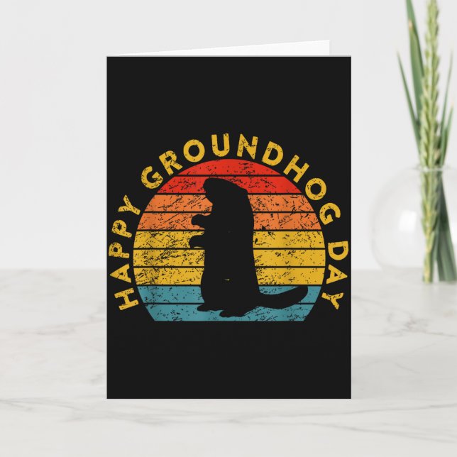 Vintage Groundhog Day Sunset Gifts Happy Groundhog Card (Front)