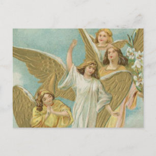 Vintage Group of Christmas Angels Holiday Postcard