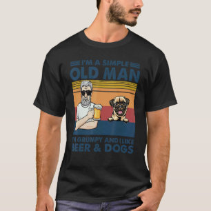 Vintage Grumpy Old Man Like Beer And Dogs Pug Gran T-Shirt