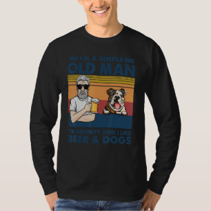 Vintage Grumpy Old Man Like Beer And English Bulld T-Shirt