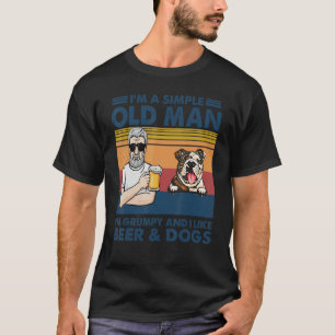 Vintage Grumpy Old Man Like Beer And English Bulld T-Shirt