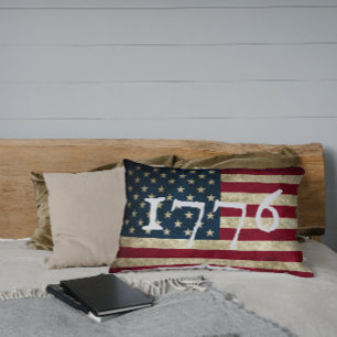 Vintage Grunge American Flag 1776 Lumbar Cushion