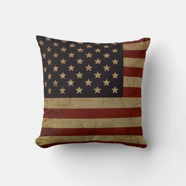 Vintage Grunge American Flag Cushion (Front)