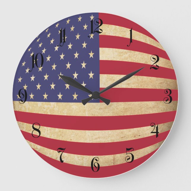 Vintage Grunge American Flag globe-shaped Large Clock (Front)