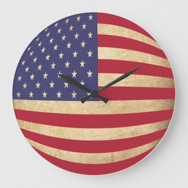 Vintage Grunge American Flag globe-shaped Large Clock (Front)