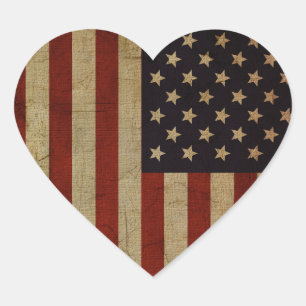Vintage Grunge American Flag Heart Sticker
