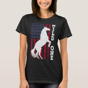 Vintage Grunge American USA Flag Wild One Mustang  T-Shirt