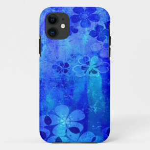 Vintage grunge blue floral pattern 2 iPhone 11 case