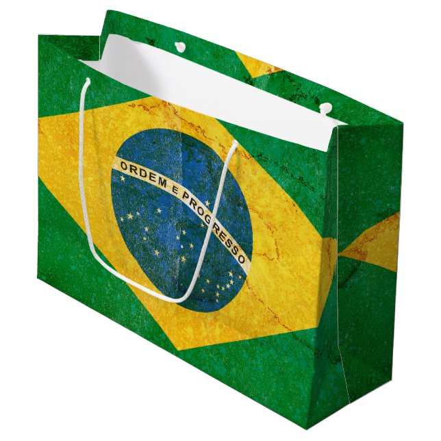 Vintage Grunge Brazil Flag Large Gift Bag (Front Angled)