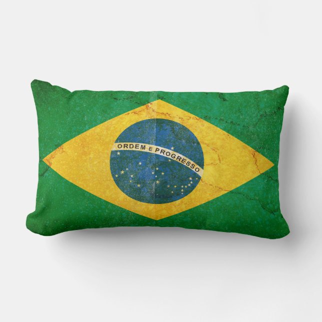 Vintage Grunge Brazil Flag Lumbar Cushion (Front)