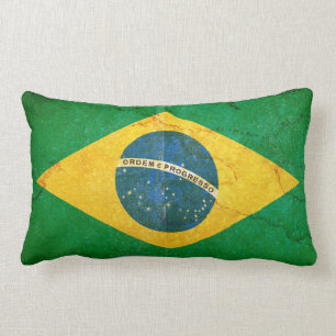 Vintage Grunge Brazil Flag Lumbar Cushion