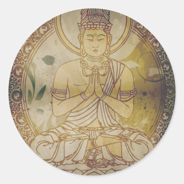 Vintage Grunge Buddha Classic Round Sticker (Front)