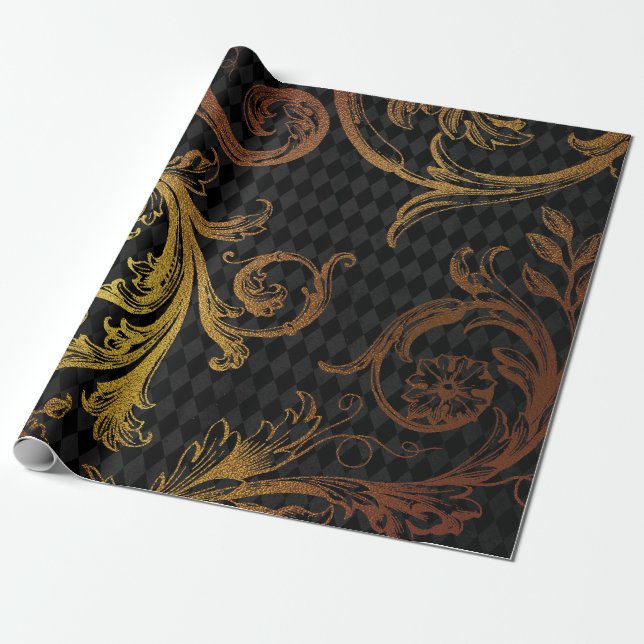 Vintage Grunge Damask Wrapping Paper (Unrolled)