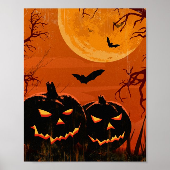Vintage Grunge Halloween Black Spooky Lanterns Poster (Front)